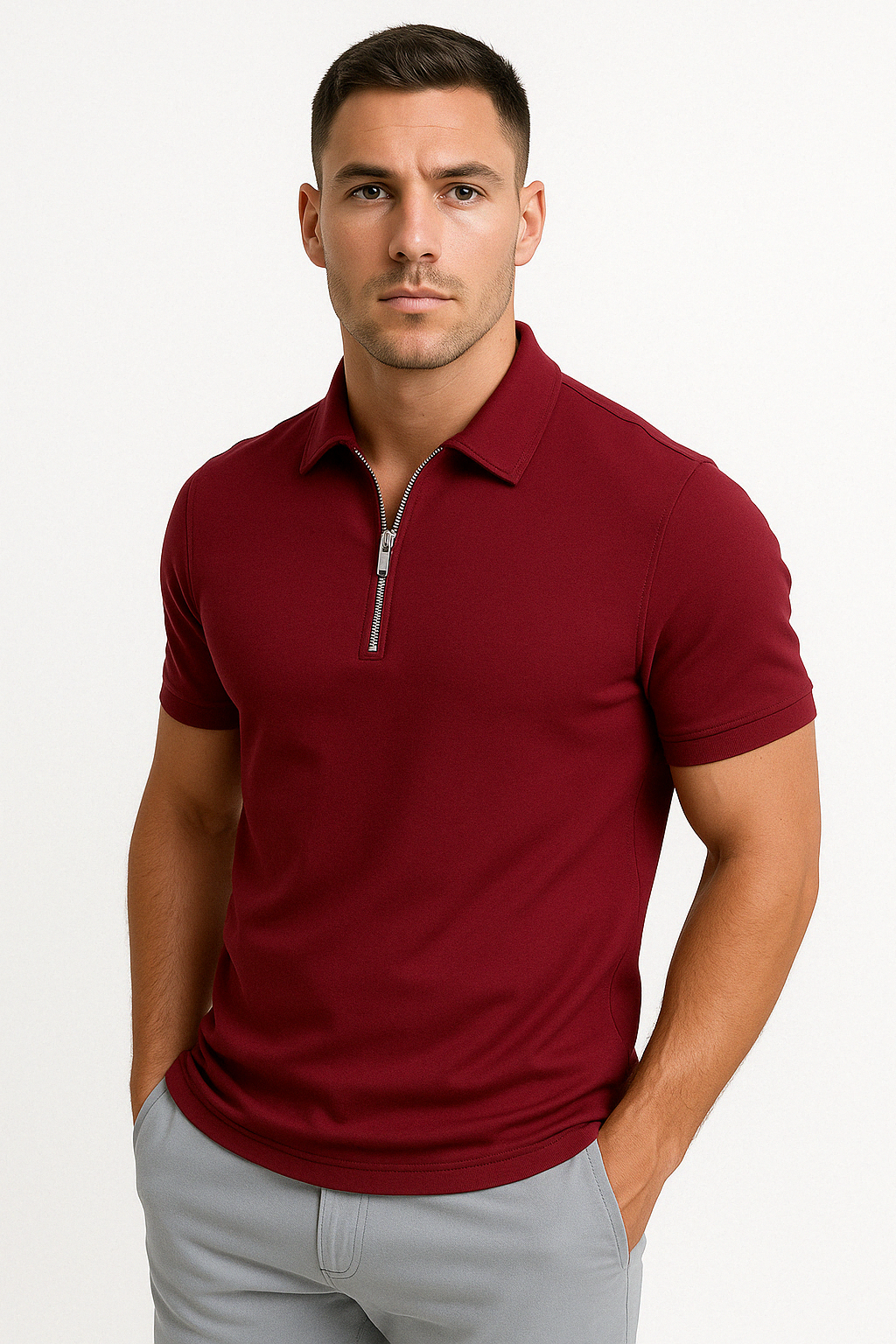 GREGORIO | MODERN POLO SHIRT WITH MID-ZIP