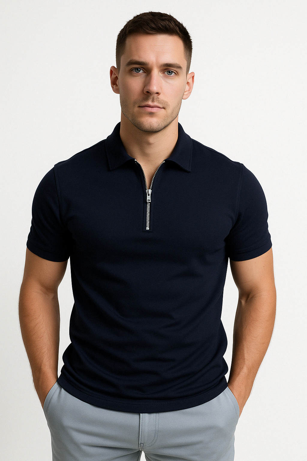 GREGORIO | MODERN POLO SHIRT WITH MID-ZIP