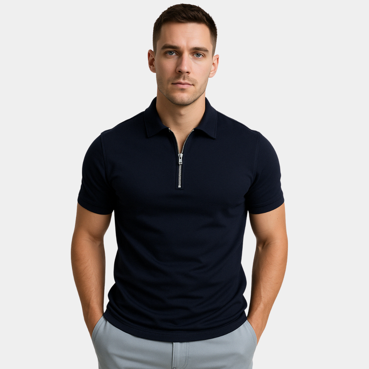 GREGORIO | MODERN POLO SHIRT WITH MID-ZIP